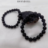 Bracelets élastiques en perles d'obsidienne noire 