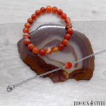 Bracelets en pierre naturelle d'agate rouge et acier inoxydable