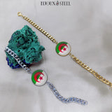 Bracelets hommes mailles cubaines drapeau de l'Algérie