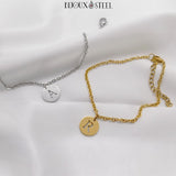 Bracelets médailles rondes à lettre initiale personnalisable en acier inoxydable