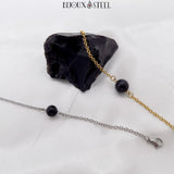 Bracelets perle d'obsidienne noire sur chaîne à maillons en acier inoxydable