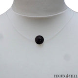 Collier fil de nylon translucide à perle d'obsidienne noire 10mm en pierre naturelle