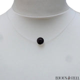 Collier fil de nylon translucide à perle d'obsidienne noire 8mm 