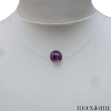 Collier cordon de nylon translucide et sa perle de fluorite violette 8mm