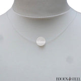 Collier fil de nylon translucide à perle de sélénite 10mm en pierre naturelle