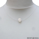 Collier fil de nylon ras du cou à perle de sélénite