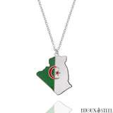 Collier à pendentif argenté carte de l'Algérie en acier inoxydable