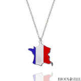 Collier à pendentif argenté carte de la France en acier inoxydable