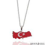 Collier à pendentif argenté carte de la Turquie en acier inoxydable