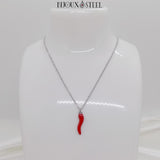 Collier à pendentif argenté corne italienne en acier inoxydable