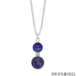 Collier à pendentif argenté deux perles de lapis-lazuli