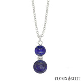 Collier à pendentif argenté deux perles de lapis-lazuli