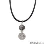 Collier à pendentif argenté deux perles de quartz tourmaline en pierre naturelle sur cordon noir