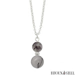 Collier à pendentif argenté deux perles de quartz tourmaline