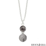 Collier à pendentif argenté deux perles de quartz tourmaline