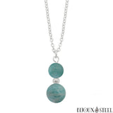 Collier à pendentif argenté deux perles d'amazonite en pierre naturelle et acier inoxydable