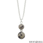 Collier à pendentif argenté deux perles en jaspe dalmatien en acier inoxydable