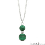 Collier à pendentif argenté deux perles en malachite