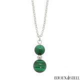 Collier à pendentif argenté deux perles en malachite