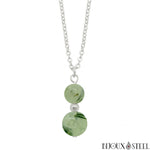 Collier à pendentif argenté deux perles en prehnite pierre naturelle et acier inoxydable