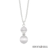 Collier à pendentif argenté deux perles en sélénite pierre naturelle et acier inoxydable