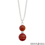 Collier à pendentif argenté double perle d'agate rouge teintée en acier inoxydable