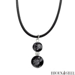 Collier à pendentif argenté doubles perles en obsidienne mouchetée