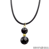 Collier à pendentif doré doubles perles en obsidienne étoilée