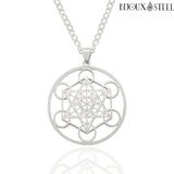 Collier à pendentif argenté Métatron en acier inoxydable