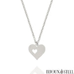 Collier à pendentif coeur ajouré argenté en acier inoxydable