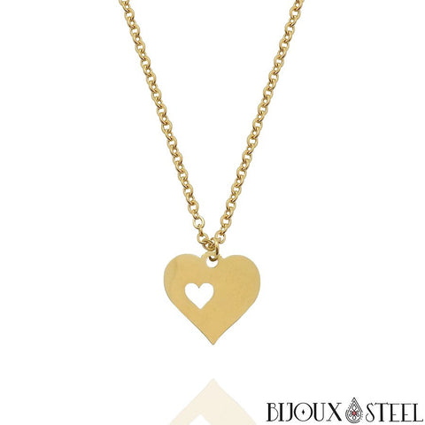 Collier à pendentif coeur ajouré doré en acier inoxydable