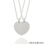 Collier à pendentif coeur séparable argenté en acier inoxydable