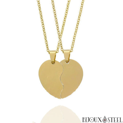 Collier à pendentif coeur séparable doré en acier inoxydable