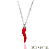 Collier à pendentif cornicello argenté en acier inoxydable
