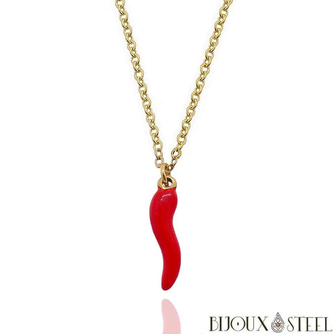 Collier à pendentif cornicello doré en acier inoxydable