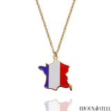 Collier à pendentif doré carte de la France en acier inoxydable