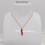 Collier à pendentif doré corne italienne en acier inoxydable