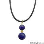 Collier à pendentif doré deux perles de lapis-lazuli en pierre naturelle sur cordon noir
