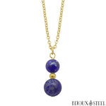 Collier à pendentif doré deux perles de lapis-lazuli
