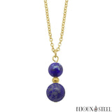 Collier à pendentif doré deux perles de lapis-lazuli