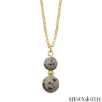 Collier à pendentif doré deux perles en jaspe dalmatien en acier inoxydable