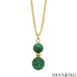 Collier à pendentif doré deux perles en malachite