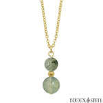 Collier à pendentif doré deux perles en prehnite pierre naturelle et acier inoxydable