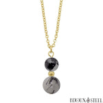 Collier à pendentif doré deux perles de quartz tourmaline