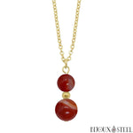 Collier à pendentif doré double perle d'agate rouge teintée en acier inoxydable et pierre naturelle