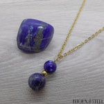 Collier doré à pendentif double perles de lapis-lazuli