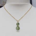 Collier à pendentif doré doubles perles en prehnite verte acier inoxydable