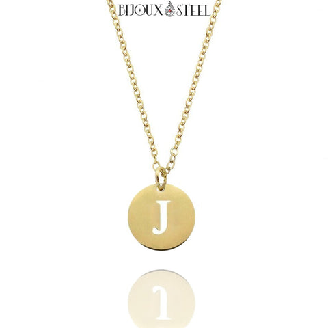 Collier à pendentif doré médaille ronde lettre personnalisable en acier inoxydable