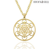 Collier à pendentif doré Métatron en acier inoxydable