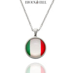 Collier à pendentif drapeau de l'Italie argenté en acier inoxydable